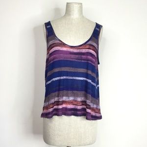 Splendid Semi-Sheer Multicolor Streak Scoop Neck Relaxed Tank Top Medium